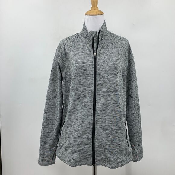 T by Talbots Jacket Womens M Medium Gray Spacedye Zip Up Thumbhole Mock Neck - Picture 2 of 13